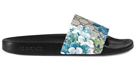 gucci blue floral shoes|gucci floral slides outfit.